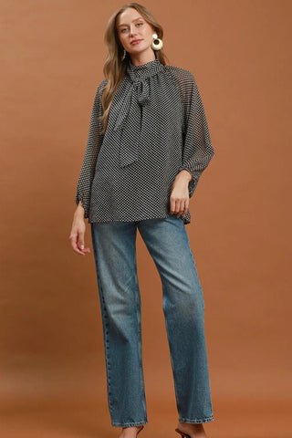 Timeless Dot Tie Neck Blouse - Boutique Bella BellaTop