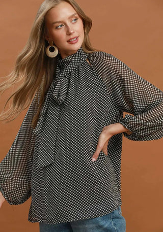Timeless Dot Tie Neck Blouse - Boutique Bella BellaTop