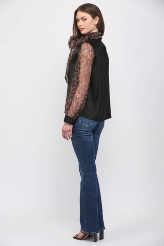 Timeless Tie Neck Leopard Detail Top - Boutique Bella BellaBlouse