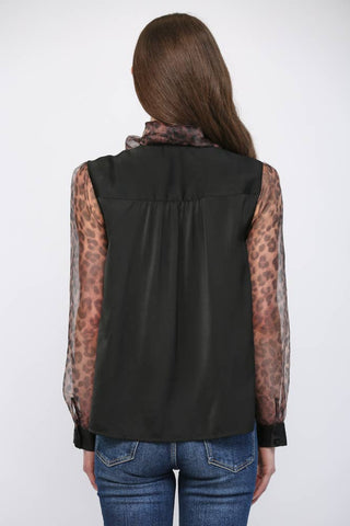 Timeless Tie Neck Leopard Detail Top - Boutique Bella BellaBlouse