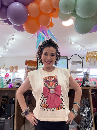 Tina's Pink Bow 3D Jewels Muscle Tank - Boutique Bella BellaTops
