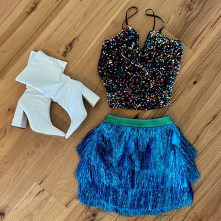 Tinsel Tiered Skirt in Blue - Boutique Bella BellaSkirt