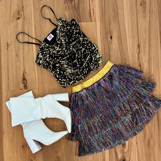 Tinsel Tiered Skirt in Multi Color - Boutique Bella BellaSkirt
