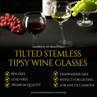 Tipsy Wine Glasses Set Of 2 15 5OZ Unique Tilted Stemless Wine Glasses For Red Or White Wine Funny N - Boutique Bella Bella
