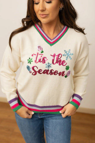 Tis The Season Sequin Cream Sweater - Boutique Bella BellaChristmas sweater