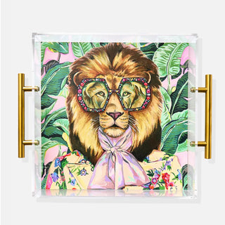 Toby the Tiger Acrylic Tray with Gold Handles - Boutique Bella BellaHome Decor