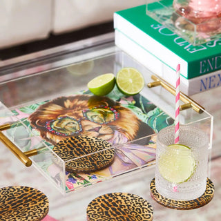 Toby the Tiger Acrylic Tray with Gold Handles - Boutique Bella BellaHome Decor
