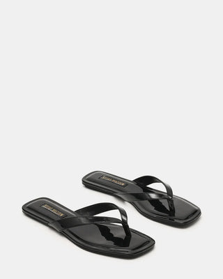 Trella Black Patent Square-Toe Thong - Boutique Bella BellaSandals