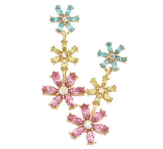 Triple Flower Dangle Earrings - Multi - Boutique Bella BellaEarrings