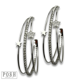 Triple hoop rhinestone and star earring, last call - Boutique Bella BellaEarrings