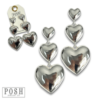 Triple shiny heart earring - Boutique Bella BellaEarrings