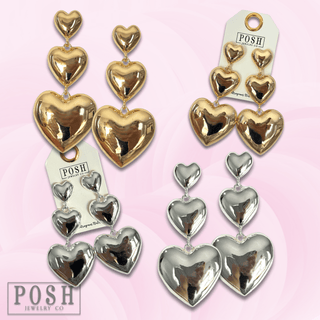 Triple shiny heart earring - Boutique Bella BellaEarrings