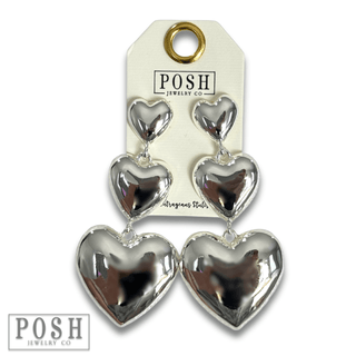 Triple shiny heart earring - Boutique Bella BellaEarrings