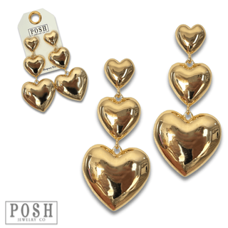 Triple shiny heart earring - Boutique Bella BellaEarrings