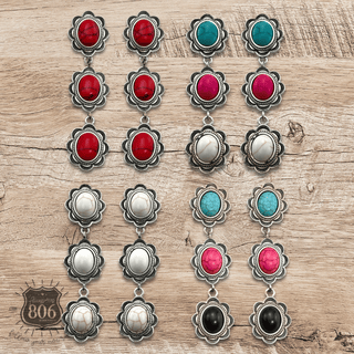 Triple stone scalloped concho earring - LC - Boutique Bella BellaEarrings