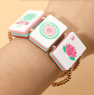 Triple Tile Mahjong Bracelet - Bam, Dot, Flower - Boutique Bella BellaBracelets