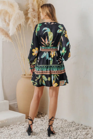 Tropical Border Printed Mini Dress - Boutique Bella BellaDress