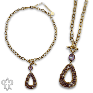 Tube bead wrapped pendant necklace with Austrian crystal - Boutique Bella BellaNecklaces