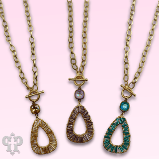 Tube bead wrapped pendant necklace with Austrian crystal - Boutique Bella BellaNecklaces