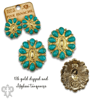 Turquoise and 18k gold dipped concho earring - Boutique Bella BellaEarrings