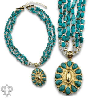 Turquoise and 18k gold dipped concho pendant necklace - Boutique Bella BellaNecklaces