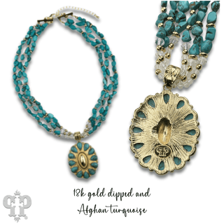 Turquoise and 18k gold dipped concho pendant necklace - Boutique Bella BellaNecklaces