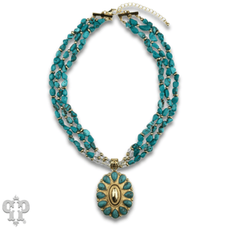 Turquoise and 18k gold dipped concho pendant necklace - Boutique Bella BellaNecklaces