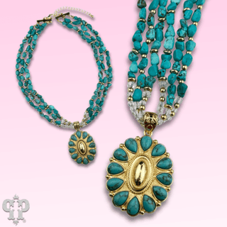 Turquoise and 18k gold dipped concho pendant necklace - Boutique Bella BellaNecklaces