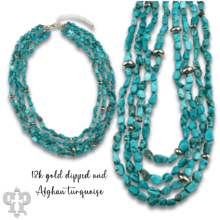 Turquoise and 18k gold dipped multi-strand necklace - Boutique Bella BellaNecklaces