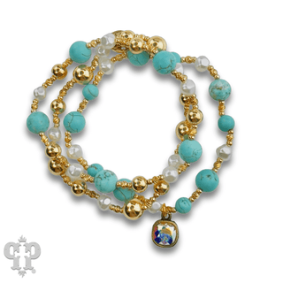 Turquoise and gold bracelet with Austrian crystal - Boutique Bella BellaBracelets