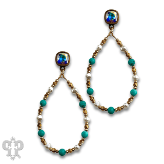 Turquoise and gold teardrop earring with Austrian crystal - Boutique Bella BellaEarrings