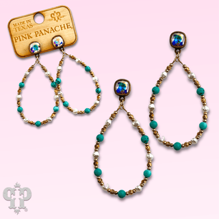 Turquoise and gold teardrop earring with Austrian crystal - Boutique Bella BellaEarrings
