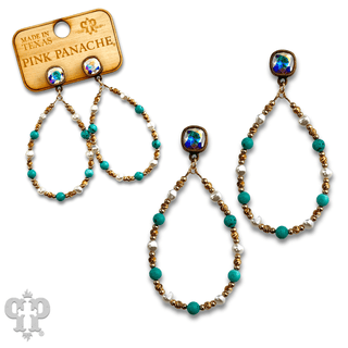 Turquoise and gold teardrop earring with Austrian crystal - Boutique Bella BellaEarrings