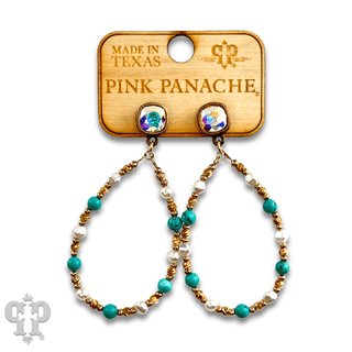 Turquoise and gold teardrop earring with Austrian crystal - Boutique Bella BellaEarrings