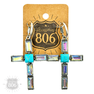 Turquoise and rhinestone cross earring - Boutique Bella BellaEarrings
