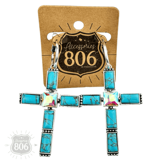 Turquoise and rhinestone cross earring - Boutique Bella BellaEarrings