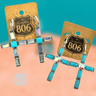 Turquoise and rhinestone cross earring - Boutique Bella BellaEarrings