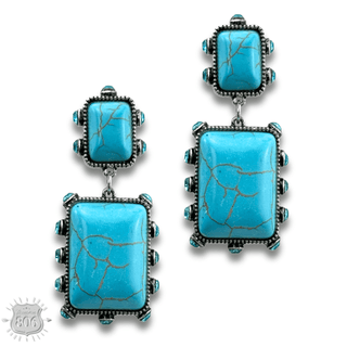 Turquoise and rhinestone double stone rectangle earring - Boutique Bella BellaEarrings