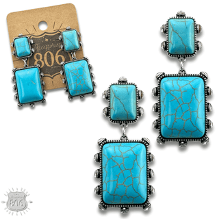 Turquoise and rhinestone double stone rectangle earring - Boutique Bella BellaEarrings