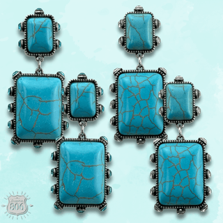 Turquoise and rhinestone double stone rectangle earring - Boutique Bella BellaEarrings