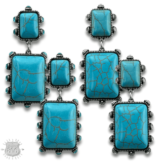 Turquoise and rhinestone double stone rectangle earring - Boutique Bella BellaEarrings