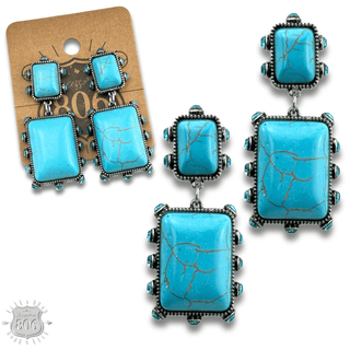 Turquoise and rhinestone double stone rectangle earring - Boutique Bella BellaEarrings