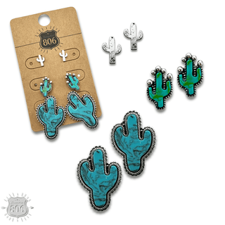 Turquoise and silver cactus earring set - Boutique Bella BellaJewelry Set