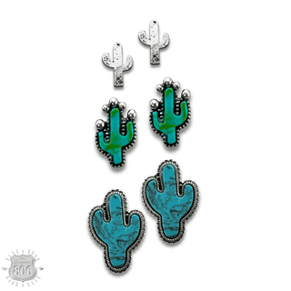 Turquoise and silver cactus earring set - Boutique Bella BellaJewelry Set