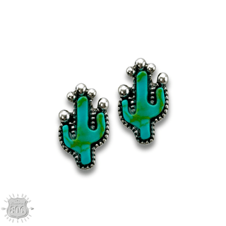 Turquoise and silver cactus earring set - Boutique Bella BellaJewelry Set