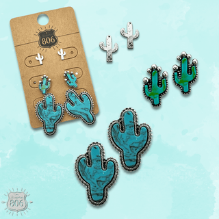 Turquoise and silver cactus earring set - Boutique Bella BellaJewelry Set