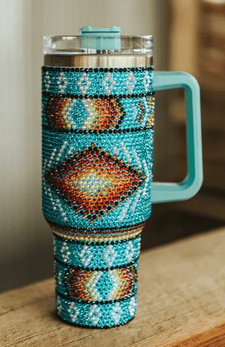 Turquoise Aztec Rhinestone 40oz Tumbler - Boutique Bella BellaTumbler