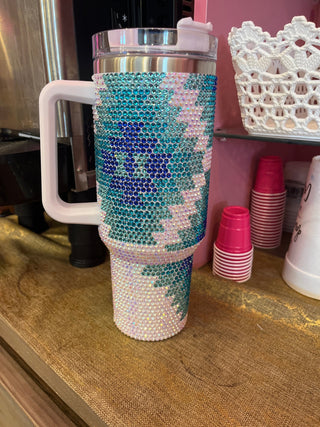 Turquoise Aztec Rhinestone 40oz Tumbler - Boutique Bella BellaTumbler