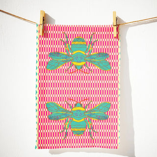 Turquoise Bee Checkerboard Tea Towel, Bee Haus B - Boutique Bella BellaDishtowel