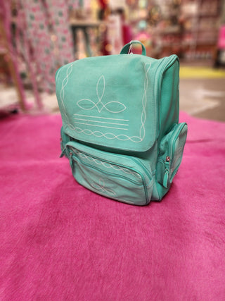 Turquoise Boot Stitch Leather Backpack - Boutique Bella Bellabackpack